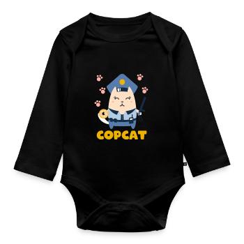 Chat Police T-shirt drôle de chat maman chat papa - Body Bébé bio manches longues - noir - Devant