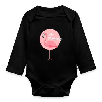 Sardinien-Flamingobild, Wandern & Camping - Baby Bio-Langarm-Body - Schwarz - Vorne