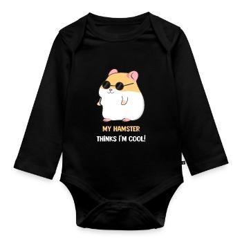 Hamster sunglasses cool gangster - Organic Longsleeve Baby Bodysuit - black - Front
