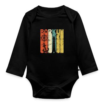 Retro Borkum Ostfriesische Insel Nordsee - Baby Bio-Langarm-Body - Schwarz - Vorne