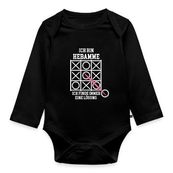 Hebamme Baby Geburt Schwangerschaft Lustig - Baby Bio-Langarm-Body - Schwarz - Vorne