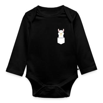 Alpaca shirt pocket funny - Organic Longsleeve Baby Bodysuit - black - Front