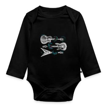 Rock n roll musique rock rock and roll guitariste - Body Bébé bio manches longues - noir - Devant