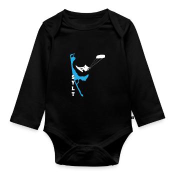 Kitesurfing Sylt Kite Surfer Kiten Kitesurfer Motive - Organic Longsleeve Baby Bodysuit - black - Front