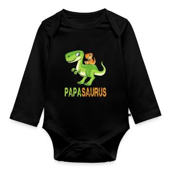 Papasaurus Long Neck Son Papa Father's Day Dinosaur - Organic Longsleeve Baby Bodysuit - black - Front
