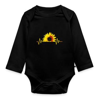 Tournesol, tournesol, rythme cardiaque, rythme - Body Bébé bio manches longues - noir - Devant