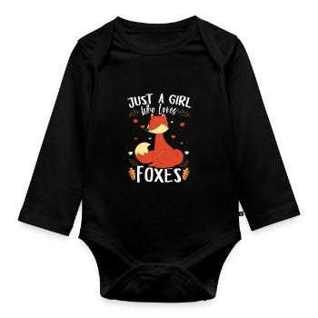 Mädchen Liebt Füchse - Fuchs Frauen Geschenkidee - Baby Bio-Langarm-Body - Schwarz - Vorne