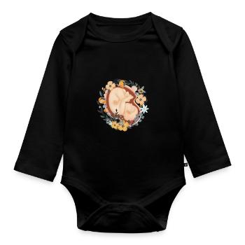 Blumenkind Schwangere Mutter Hebamme - Baby Bio-Langarm-Body - Schwarz - Vorne