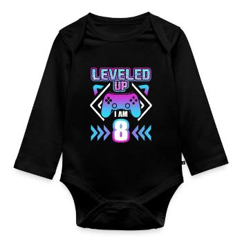 eighth birthday 8 year gaming gamer gift - Organic Longsleeve Baby Bodysuit - black - Front