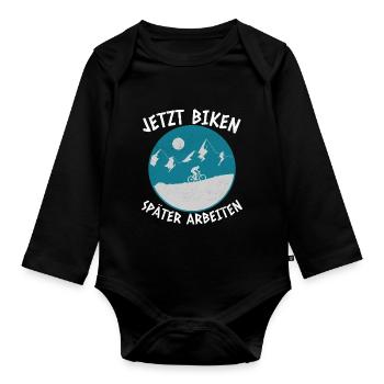 jetzt biken später arbeiten Mountainbike MTB - Baby Bio-Langarm-Body - Schwarz - Vorne