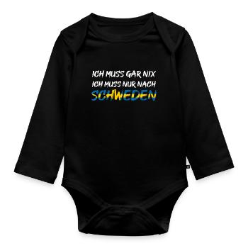 Schweden Ich muss gar nix ich muss nur nach - Baby Bio-Langarm-Body - Schwarz - Vorne