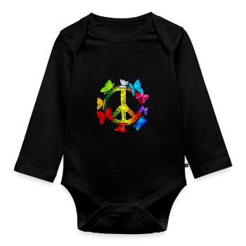 Hippie Butterflies Hippies Flower Power Années 60 - Body Bébé bio manches longues - noir - Devant