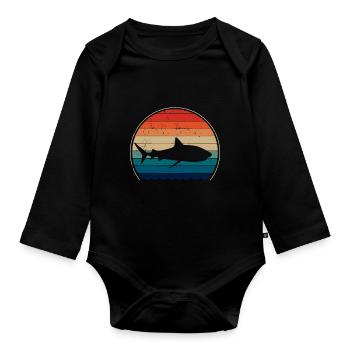 Requins requins rétro vintage - Body Bébé bio manches longues - noir - Devant