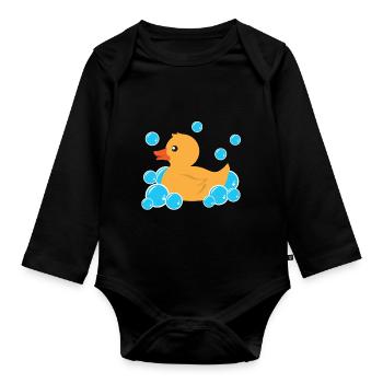 Süßes gelbe Gummi Ente Badewanne Spielzeug - Baby Bio-Langarm-Body - Schwarz - Vorne