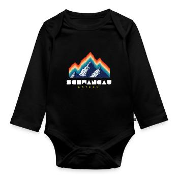 Retro Ski und Snowboard - Schwangau Bayern - Baby Bio-Langarm-Body - Schwarz - Vorne