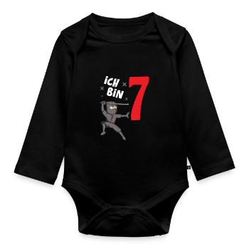 Kinder Geschenk 7. Geburtstag 7 Jahre Jungen - Baby Bio-Langarm-Body - Schwarz - Vorne