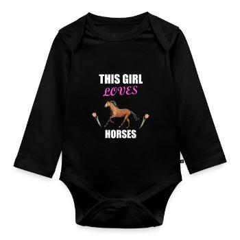 Cheval chevaux cheval disant jeune fille sport équestre - Body Bébé bio manches longues - noir - Devant