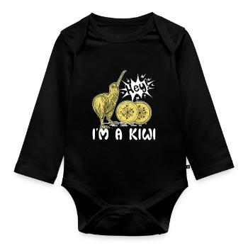 Kiwi Bird Hey je suis un kiwi - Body Bébé bio manches longues - noir - Devant