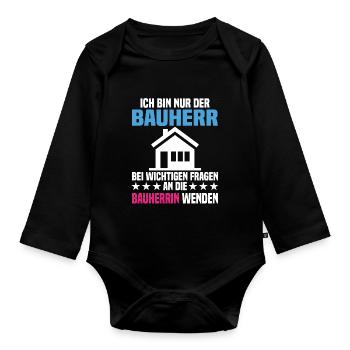 Bauherr Bauherrin Eigenheim Richtfest Geschenk - Baby Bio-Langarm-Body - Schwarz - Vorne