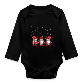 Christmas gnomes - Organic Longsleeve Baby Bodysuit - black - Front