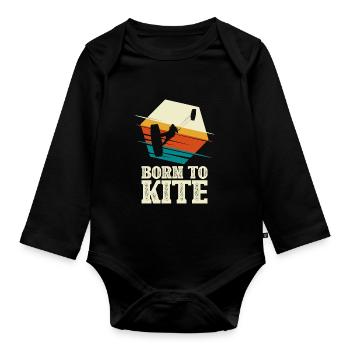 Born to kite - kitesurfer kitesurfing - Organic Longsleeve Baby Bodysuit - black - Front