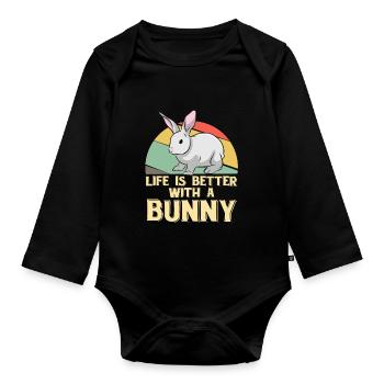 La vie est meilleure avec un lièvre - lapin - Body Bébé bio manches longues - noir - Devant