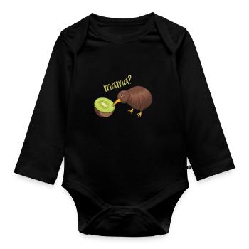 Momie? idée cadeau drôle de kiwi kiwi - Body Bébé bio manches longues - noir - Devant