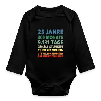 25. Geburtstag 25 Jahre 25ter Geburtstagsgeschenk - Baby Bio-Langarm-Body - Schwarz - Vorne