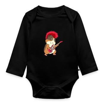 Lustiges Meerschweinchen Punk Rock Gitarre Musik - Baby Bio-Langarm-Body - Schwarz - Vorne