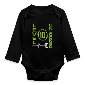10 ans Gamer Boy niveau 10 débloqué 10e Birt - Body Bébé bio manches longues - noir - Devant