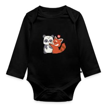 Panda and red panda motif for panda lovers - Organic Longsleeve Baby Bodysuit - black - Front