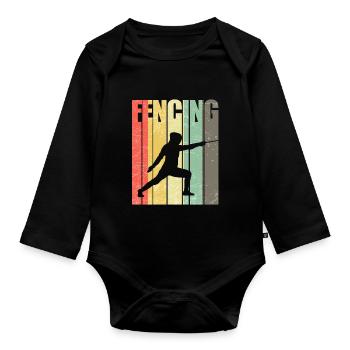 Funny fencing sport fencing fencer epee fight - Organic Longsleeve Baby Bodysuit - black - Front