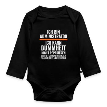 Admin Systemadministrator Lustige Sprüche - Baby Bio-Langarm-Body - Schwarz - Vorne