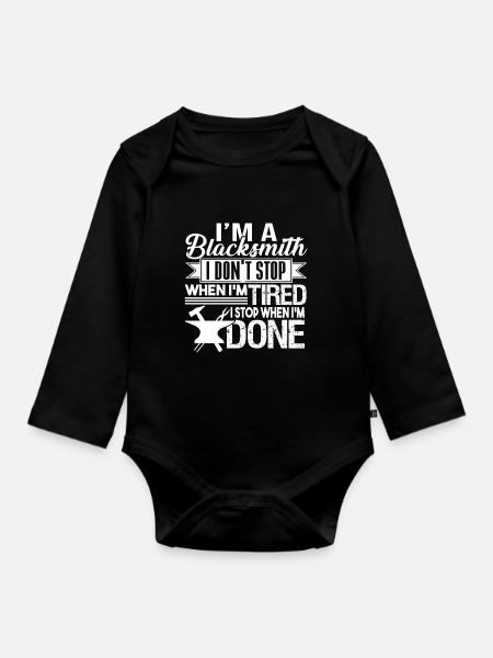 Seppä, olen seppä. - Langærmet babybody, økologisk bomuld - sort