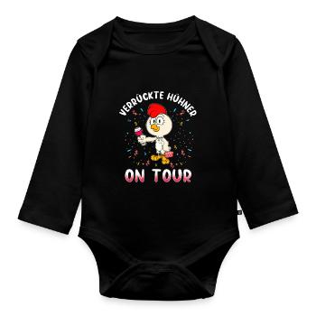 Verrückte Hühner on Tour JGA Hochzeit Party - Baby Bio-Langarm-Body - Schwarz - Vorne