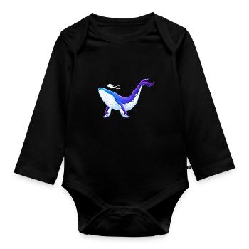 Blue whale and diver design - Organic Longsleeve Baby Bodysuit - black - Front