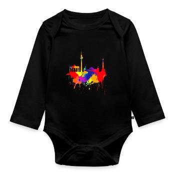 Berlin Skyline Colorful Colors Painting Art Berliner - Organic Longsleeve Baby Bodysuit - black - Front
