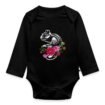 Chipmunk With Flowers - Organic Longsleeve Baby Bodysuit - black - Front