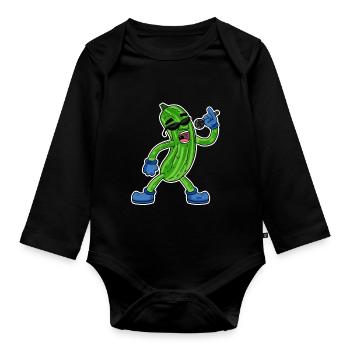 Gurke singt lustige Illustration Gemüse Geschenk - Baby Bio-Langarm-Body - Schwarz - Vorne