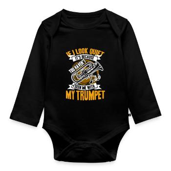 Trompette m'a vu avec ma trompette - Body Bébé bio manches longues - noir - Devant