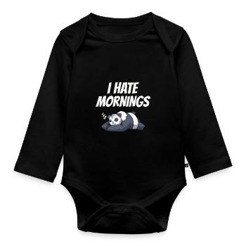 Je déteste les matins panda ours panda disant cadeau - Body Bébé bio manches longues - noir - Devant