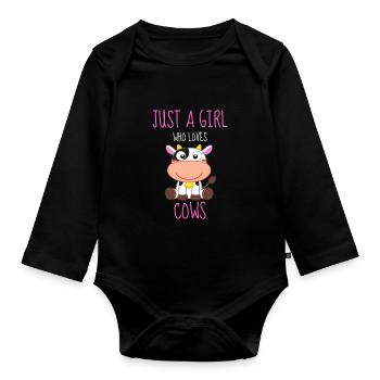 Juste une fille qui aime les vaches vaches vaches - Body Bébé bio manches longues - noir - Devant