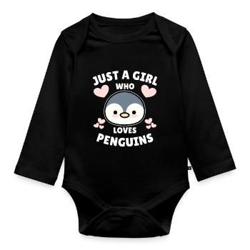 Just a Girl who loves Penguins Penguin Gift - Organic Longsleeve Baby Bodysuit - black - Front