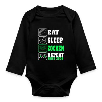 Gamer Gift Eat Sleep Zocken Since 2004 to gamble - Organic Longsleeve Baby Bodysuit - black - Front