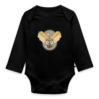 Book owl bird reading books - Organic Longsleeve Baby Bodysuit - black - Front