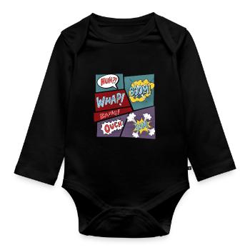 Comic superhero comic books kids gift - Organic Longsleeve Baby Bodysuit - black - Front