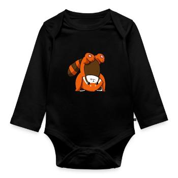 Panda rouge - Body Bébé bio manches longues - noir - Devant