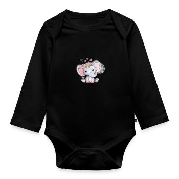 Elefant Mädchen mit Blume - Baby Bio-Langarm-Body - Schwarz - Vorne