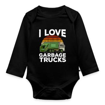 I Love Garbage Trucks graphic Kids Toddler City - Organic Longsleeve Baby Bodysuit - black - Front