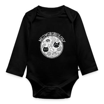 Meowcrobiologie microbiology science cat - Organic Longsleeve Baby Bodysuit - black - Front